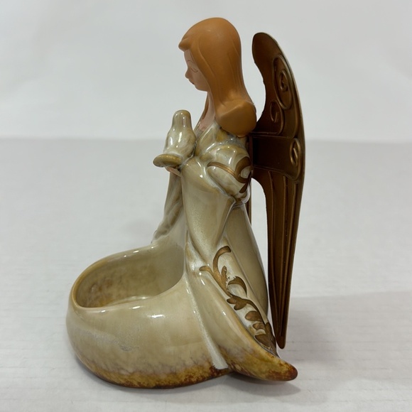 Yankee Candle Porcelain Pottery Angel Metal Wings & Dove TeaLight Candle Holder - Picture 2 of 10